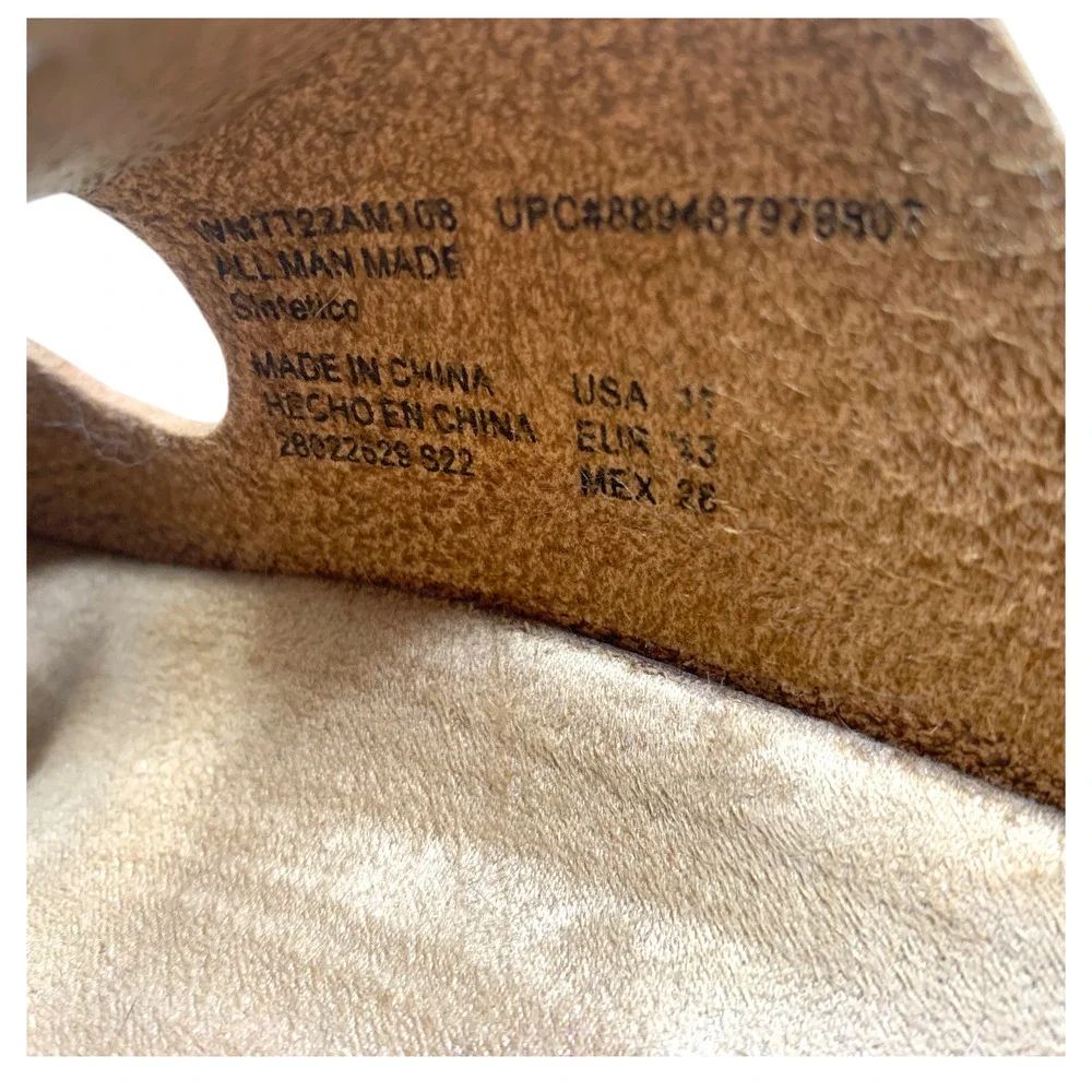 Time & Tru Sz 11 Brown Vegan Leather Chunky Lug Sole Buckle Slide Sandals